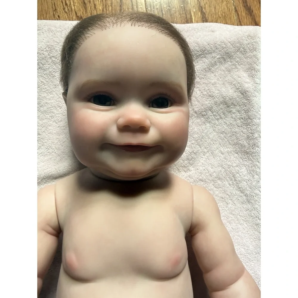 Reborn Baby Doll Vinyl Light Complexion Brown Straight Hair Pink Outfit RBG-18-1
